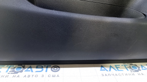 Door trim card front left Nissan Rogue 17-20 black with black insert plastic, armrest leather, molding black gloss, dent, scratches, abrasions