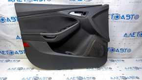 Door trim card front left Ford Focus mk3 15-18 black with black insert cloth, scratches, abrasions, peeling coating on the handle