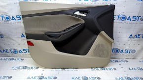 Door trim card front left Ford Focus mk3 11-18 beige, with black insert, armrest cloth, scratches, scuffs, abrasions, needs cleaning, plastic turned white