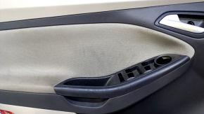 Door trim card front left Ford Focus mk3 11-18 beige, with black insert, armrest cloth, scratches, scuffs, abrasions, needs cleaning, plastic turned white