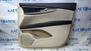 Door trim card front right Lincoln MKX 16- leather, beige, brown armrest, wood insert, scuff, dent, scratches, whitened plastic