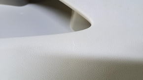 Door trim card front right Lincoln MKX 16- leather, beige, brown armrest, wood insert, scuff, dent, scratches, whitened plastic