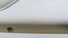 Door trim card front right Lincoln MKX 16- leather, beige, brown armrest, wood insert, scuff, dent, scratches, whitened plastic