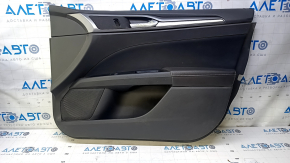 Door trim card front right Ford Fusion mk5 13-16 black with black insert cloth, armrest leather, molding gray gloss, dents, scratches, scuffs, abrasions