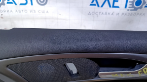 Door trim card front right Ford Fusion mk5 13-16 black with black insert cloth, armrest leather, molding gray gloss, dents, scratches, scuffs, abrasions