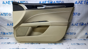 Door trim card front right Ford Fusion mk5 13-16 beige with beige insert leather, armrest leather, molding under wood gloss, pokes, dents, whitened plastic, scratches