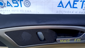 Door trim card front right Ford Fusion mk5 13-16 beige with beige insert leather, armrest leather, molding under wood gloss, pokes, dents, whitened plastic, scratches