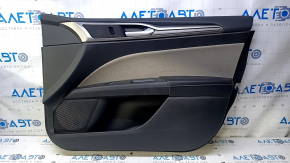 Door trim card front right Ford Fusion mk5 17-20 black with gray insert cloth, armrest leather, molding gray structure, dent, scratches, pokes, broken fastening