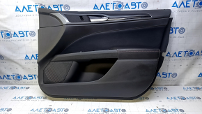 Door trim card front right Ford Fusion mk5 13-16 black with black insert cloth, armrest leather, molding gray gloss, red stitching, scratches, dent, bump