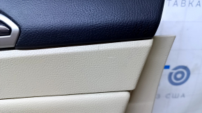 Door trim card front right Ford Fusion mk5 13-16 beige with beige insert leather, armrest leather, molding under wood gloss, pokes, dent, scratches, whitened plastic