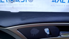 Door trim card front right Ford Fusion mk5 13-16 beige with beige insert leather, armrest leather, molding under wood gloss, pokes, dent, scratches, whitened plastic