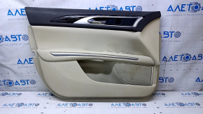 Door trim card front left Lincoln MKZ 13-16 beige, with beige insert, armrest beige leather, wood insert, bumps, scratches, burrs, for dry cleaning