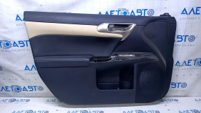 Door trim card front left Lexus CT200h 11-17 black with beige insert, armrest black leather, gray molding, without overlay, scratches, bump, scuff