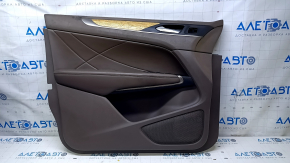 Door trim card front left Lincoln MKC 15- brown leather with wood insert, brown leather armrest, scratches, bumps, nicks, for dry cleaning
