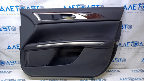 Door trim card front right Lincoln MKZ 13-16 black leather, armrest black leather, insert wood gloss, scratches, dents, bumps