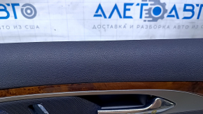 Door trim card front right Lincoln MKZ 13-16 black leather, armrest black leather, insert wood gloss, scratches, dents, bumps