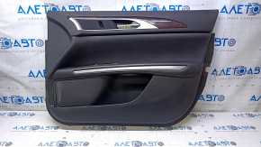 Door trim card front right Lincoln MKZ 13-16 black leather, with black insert, armrest black leather, insert wood gloss, scratches, dents, bumps, scuffs