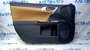 Door trim card front left Lexus CT200h 11-17 black with brown insert, armrest black leather, gray molding, without overlay, scratches, bump, scuff