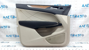 Door trim card front left Lincoln MKC 15- beige with beige insert leather, armrest dark brown leather, insert wood structure, chrome, for cleaning