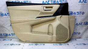 Door trim card front left Toyota Camry v55 15-17 usa beige with beige insert leather, armrest beige rubber, plastic turned white, bumps, dent, scratches