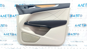 Door trim card front right Lincoln MKC 15- beige with beige insert leather, armrest dark brown leather, insert wood structure, chrome