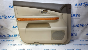 Door trim card front left RX300 RX330 RX350 RX400H 04-09 beige, with beige insert, armrest beige leather, molding under wood gloss, scratches, burrs, dents, pokes