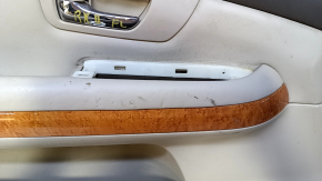Door trim card front left RX300 RX330 RX350 RX400H 04-09 beige, with beige insert, armrest beige leather, molding under wood gloss, scratches, burrs, dents, pokes