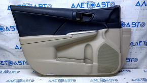 Door trim card front left Toyota Camry v50 12-14 usa beige, with black insert, armrest beige leather, plastic turned white, scratches, dent, broken mount