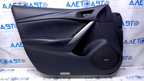 Door trim card front left Mazda 6 13-15 grand touring black with black insert leather, armrest black leather, BOSE red stitching, dents, bumps, scratches, abrasions