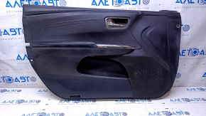 Door trim card front left Toyota Avalon 13-18 black with black insert, armrest black leather, without backlight, leather defect, bump, abrasions, scratches