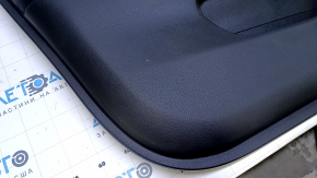 Door trim card front left Nissan Rogue Sport 17-19 black with black insert leather, armrest black leather, molding gray structure, broken handles, dent, scratches