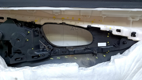 Door trim card front left Nissan Rogue Sport 17-19 black with black insert leather, armrest black leather, molding gray structure, broken handles, dent, scratches
