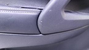 Door trim card front left Nissan Rogue 14-20 black with black insert plastic, armrest leather, molding carbon glossy, dents, scuffs, scratches, bumps