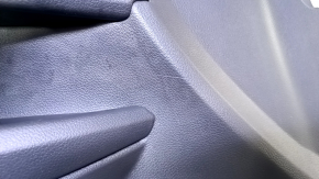 Door trim card front left Nissan Rogue 14-20 black with black insert plastic, armrest leather, molding gray structure, dents, scratches