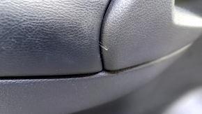 Door trim card front left Nissan Rogue 14-20 black with black insert plastic, armrest leather, molding gray structure, dents, abrasions, scuffs, scratches