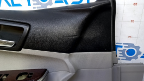 Door trim card front left Toyota Camry v50 12-14 usa gray with gray insert, armrest gray cloth, overlay in wood color, scratches, scuffs, abrasions, dents, for cleaning