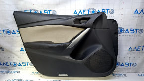 Door trim card front left Mazda 6 13-15 Sport black beige insert, armrest black leather, broken fastening, dents, bumps, scratches, abrasions