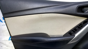 Door trim card front left Mazda 6 13-15 Sport black beige insert, armrest black leather, broken fastening, dents, bumps, scratches, abrasions