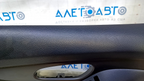 Door trim card front left Nissan Rogue 14-20 black with black insert plastic, armrest leather, molding gray structure, bumps, scratches, missing fastener