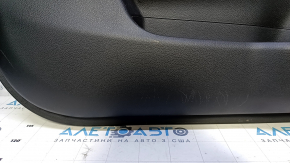 Door trim card front left Nissan Rogue 14-20 black with black insert plastic, armrest leather, molding gray structure, bumps, scratches, missing fastener