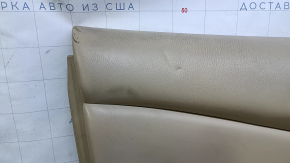 Door trim card front left Nissan Pathfinder 13-20 beige leather with beige insert, armrest beige leather, molding wood gloss, under seat memory, scratches, cuts, dents, pokes, whitened plastic