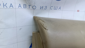 Door trim card front left Nissan Pathfinder 13-20 beige leather with beige insert, armrest beige leather, molding wood gloss, under seat memory, scratches, cuts, dents, pokes, whitened plastic