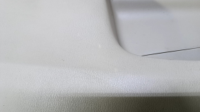 Door trim card front left Nissan Pathfinder 13-20 beige leather with beige insert, armrest beige leather, molding wood gloss, under seat memory, scratches, cuts, dents, pokes, whitened plastic