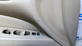 Door trim card front left Nissan Pathfinder 13-20 beige leather with beige insert, beige leather armrest, glossy wood molding, for seat memory, scratches, dents, whitened plastic, for dry cleaning