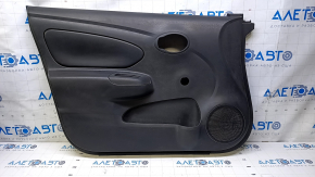 Door trim card front left Nissan Versa 12-19 usa black with black insert plastic, armrest black plastic, under fur window lifter, scratches