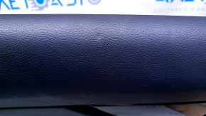 Door trim card front left Nissan Rogue 14-20 black with black insert plastic, armrest leather, molding carbon glossy, scuffs, scratches, bumps