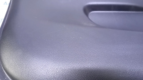 Door trim card front left Nissan Rogue 14-20 black with black insert plastic, armrest leather, molding carbon glossy, scuffs, scratches, bumps