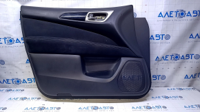 Door trim card front left Nissan Pathfinder 13-20 black with black insert cloth, armrest black cloth, molding black gloss, scratches, dents, scuffs, abrasions