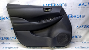 Door trim card front left Nissan Leaf 13-17 black with black insert leather, armrest black leather, scratches, bumps, dents, abrasions