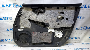 Door trim card front left Nissan Leaf 13-17 black with black insert leather, armrest black leather, scratches, bumps, dents, abrasions